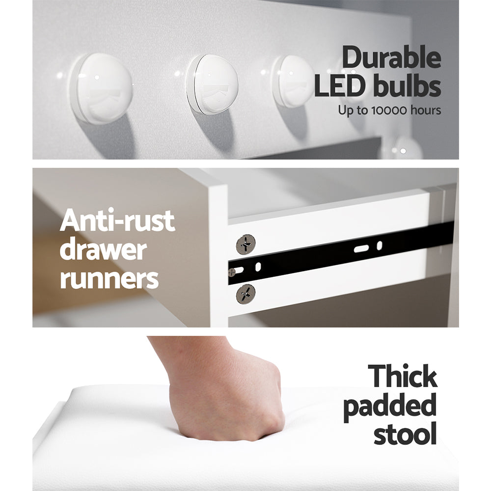 Artiss White Dressing Table Set LED Mirror Stool