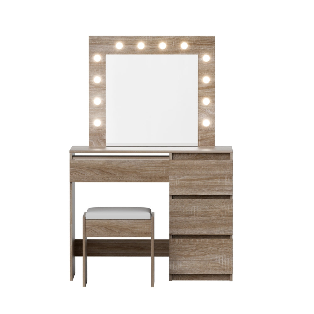 Hollywood Wood Dressing Table Set 12 LED Bulbs with Stool