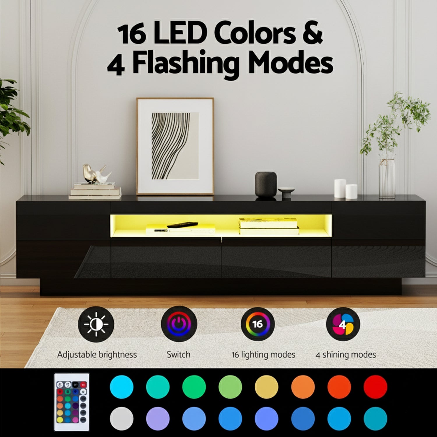 Artiss TV Unit Entertainment Unit Storage Drawer RGB LED 180cm Black