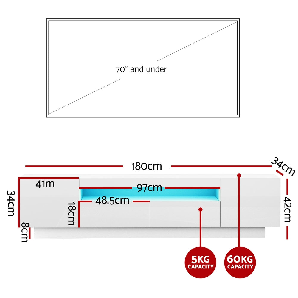 Artiss 180cm TV Entertainment Unit RGB LED White