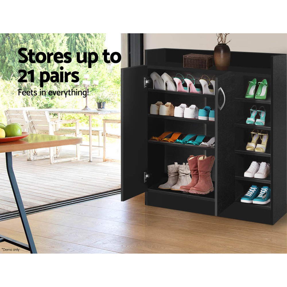 Clair Shoe Rack Cabinet 21 Pairs Adjustable Shelves Black