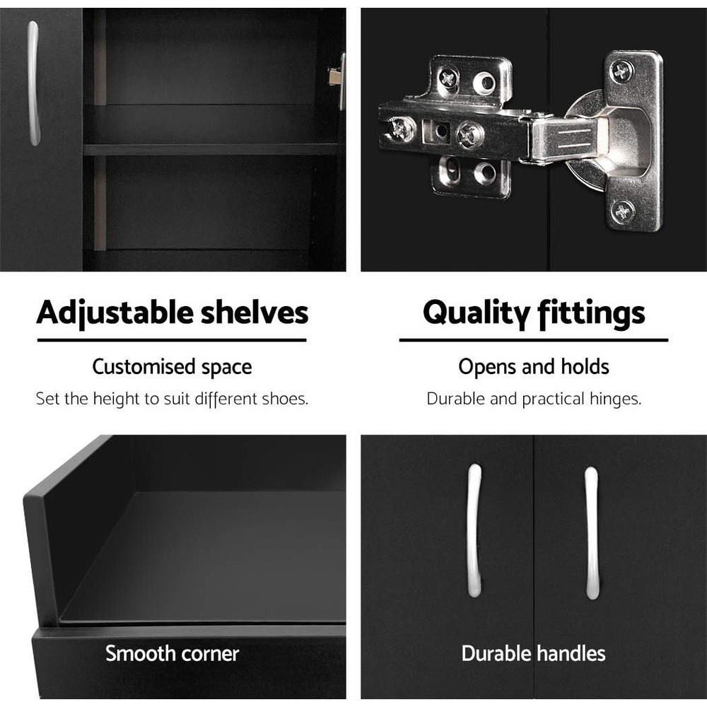 Clair Shoe Rack Cabinet 21 Pairs Adjustable Shelves Black