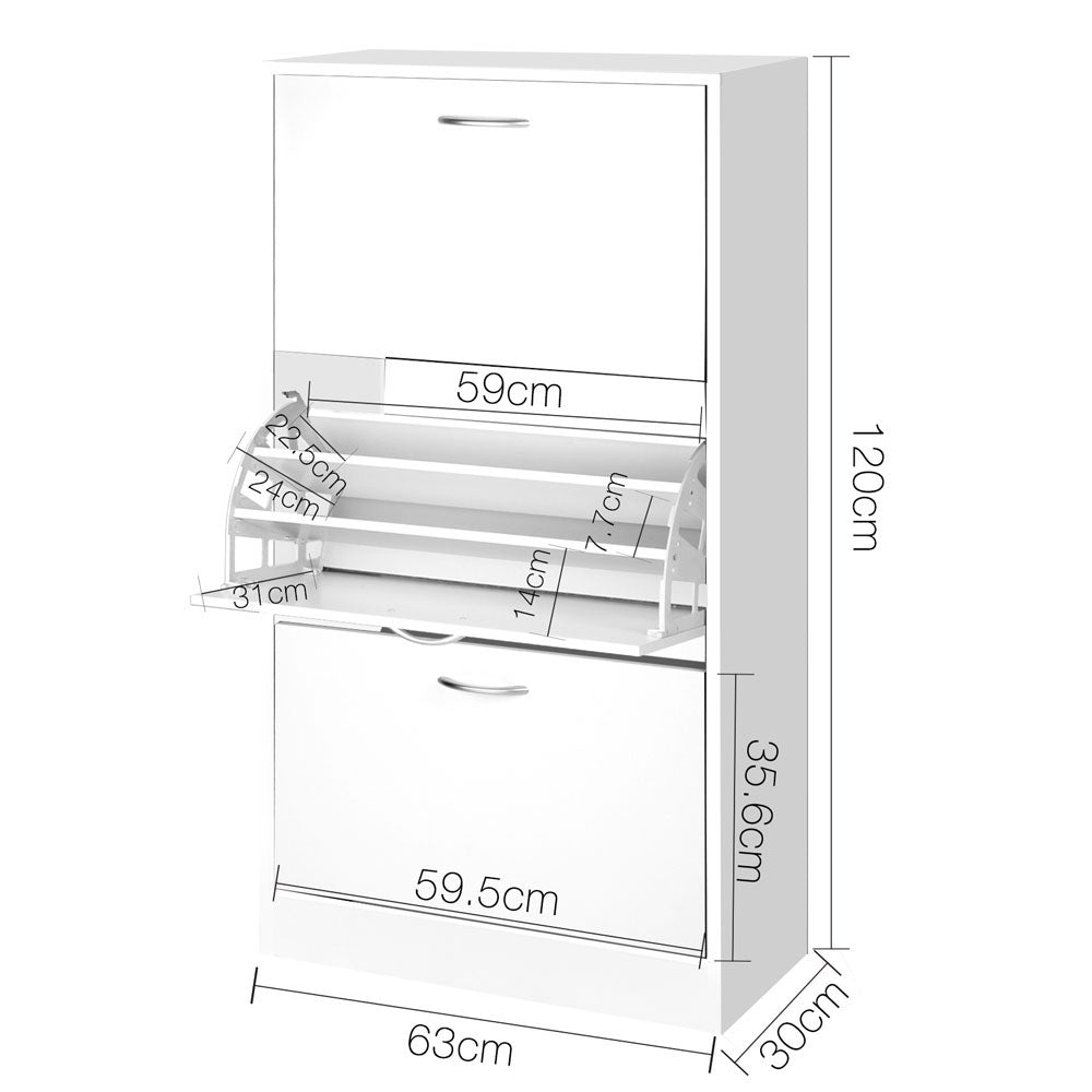 Ivy Shoe Rack Cabinet 36 Pairs Adjustable Shelves White