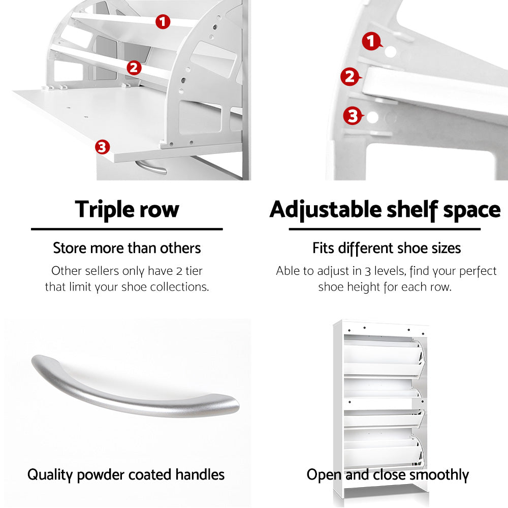 Ivy Shoe Rack Cabinet 36 Pairs Adjustable Shelves White