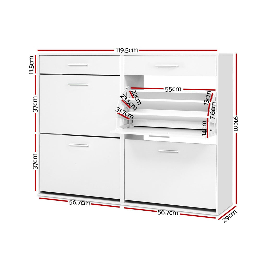 Sara Shoe Rack Cabinet 36 Pairs Adjustable Shelves White