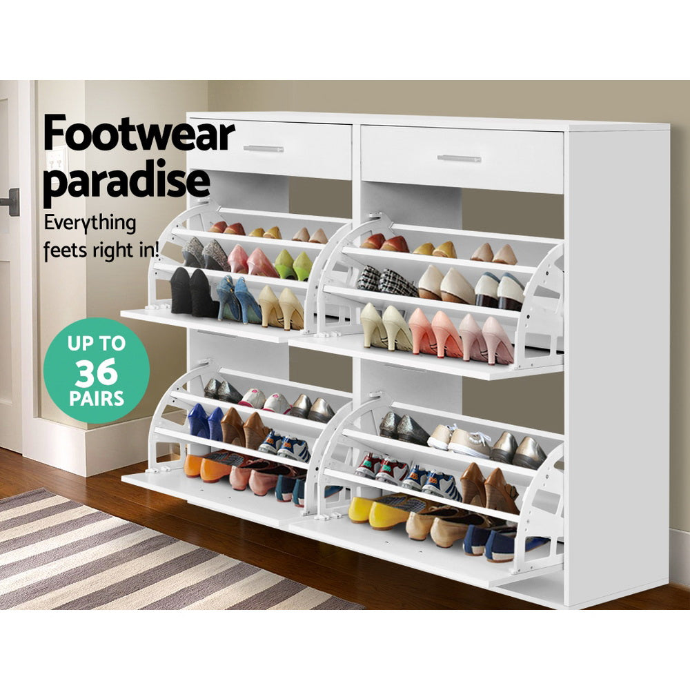 Sara Shoe Rack Cabinet 36 Pairs Adjustable Shelves White