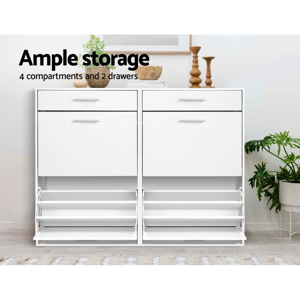 Sara Shoe Rack Cabinet 36 Pairs Adjustable Shelves White