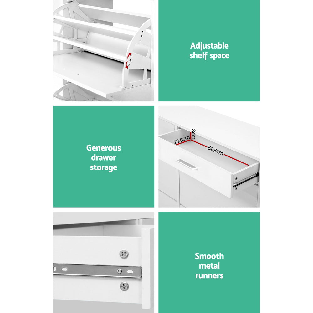 Sara Shoe Rack Cabinet 36 Pairs Adjustable Shelves White
