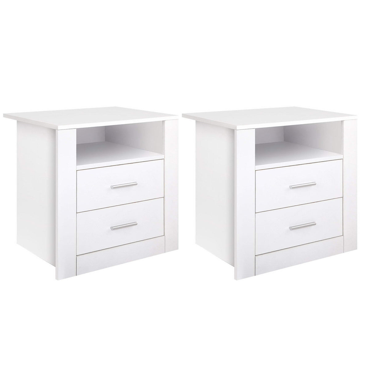 Tara Bedside Table with 2 Drawers and Shelf, White