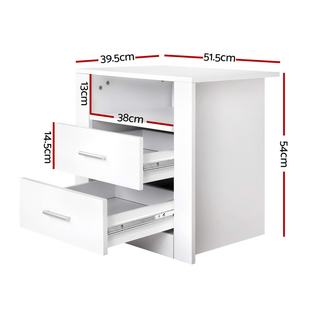 Tara Bedside Table with 2 Drawers and Shelf, White