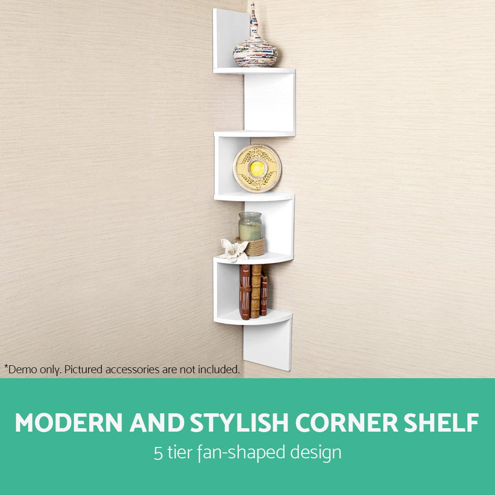 Artiss 5-Tier Corner Floating Wall Shelf White