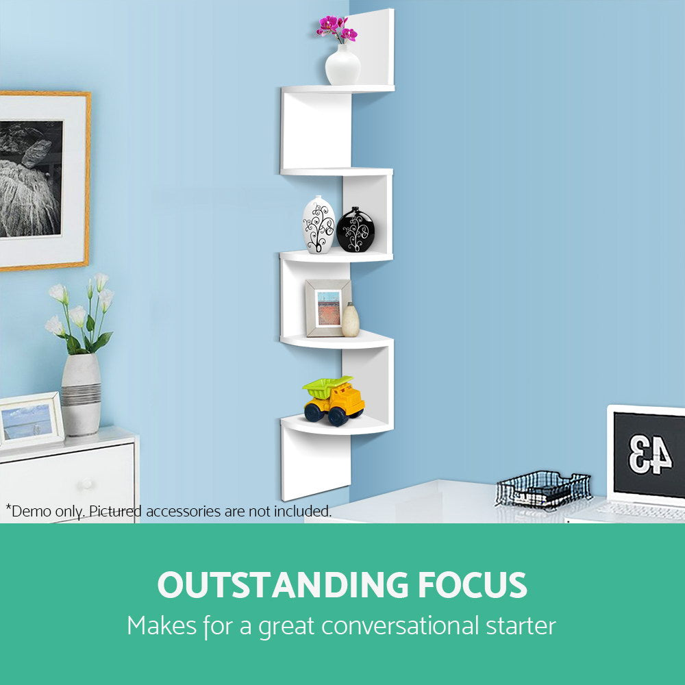 Artiss 5-Tier Corner Floating Wall Shelf White