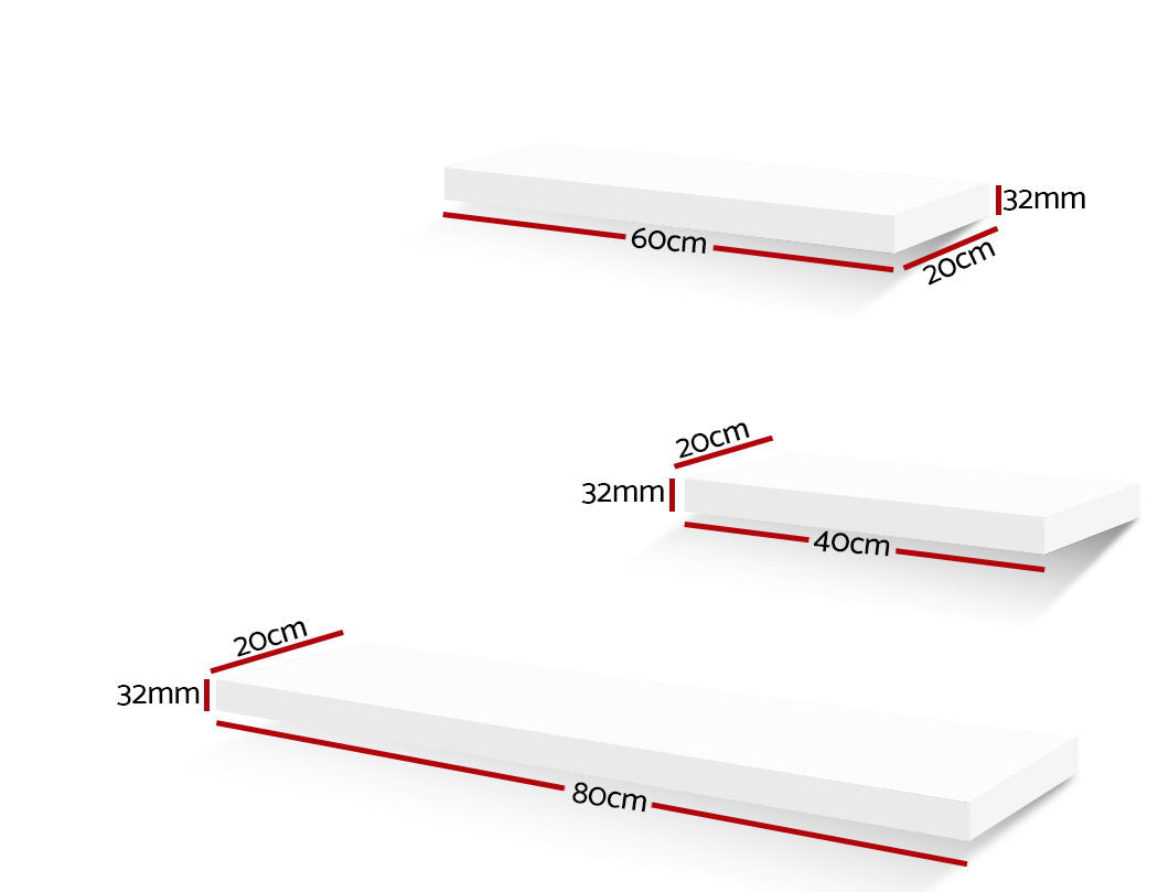 Floating Wall Shelf Set 3 Piece White