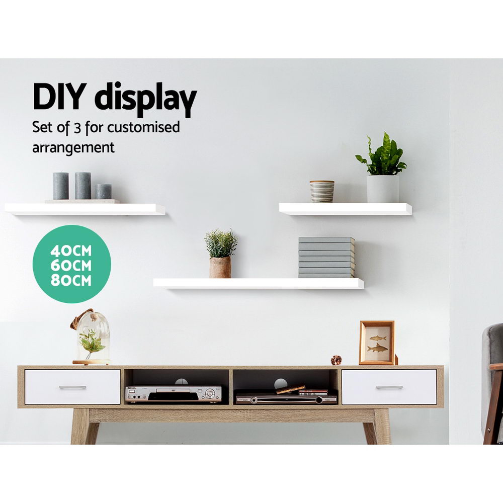 Floating Wall Shelf Set 3 Piece White