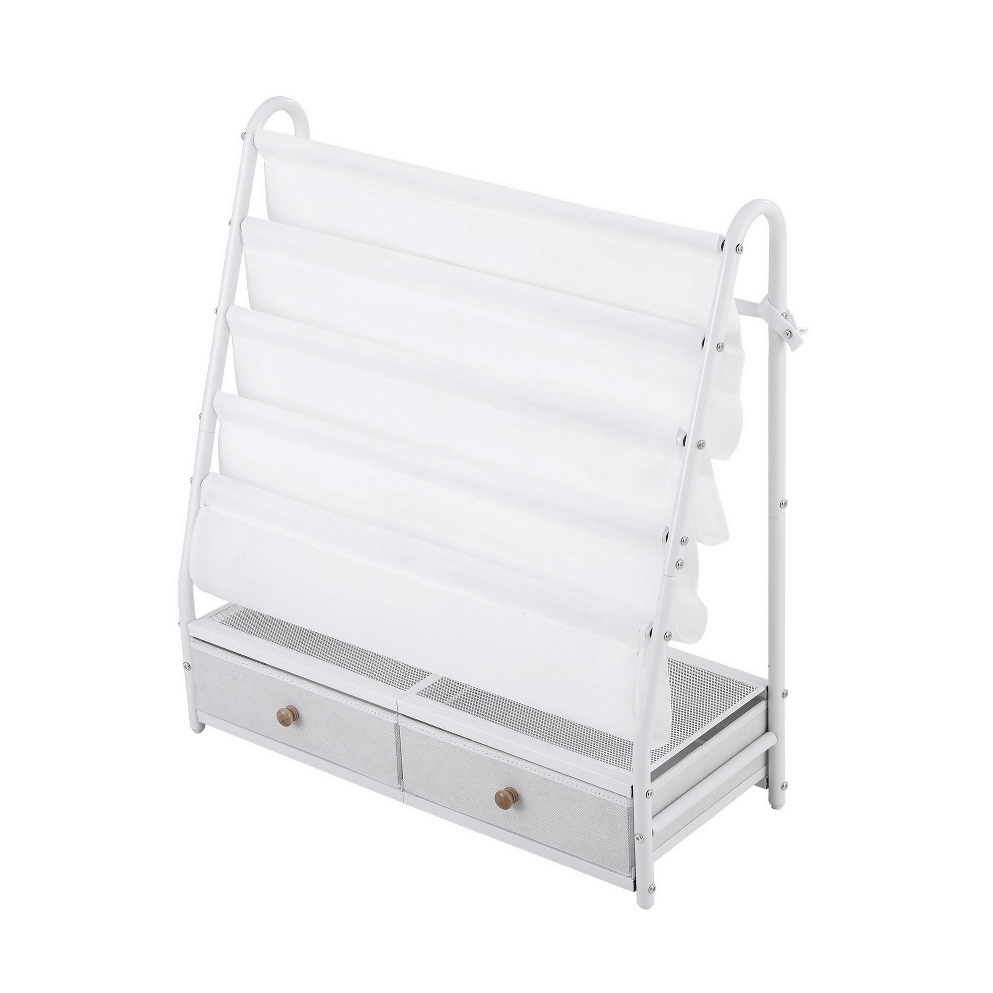 Keezi Kids Bookshelf Metal Storage Rack Toy Organiser Display Shelf Drawer White