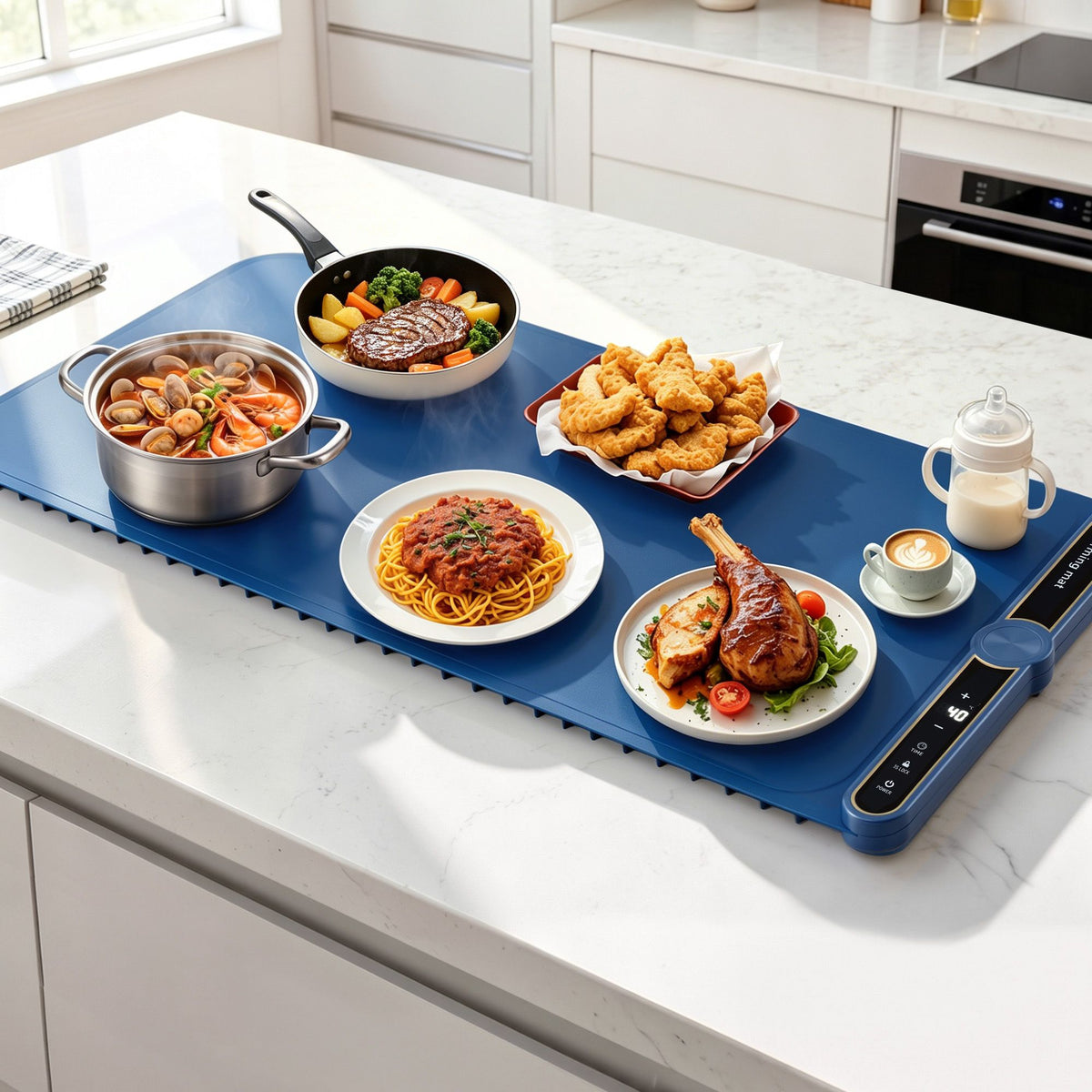 Devanti Food Warming Mat 80cm Roll Up Buffet Warmer Blue
