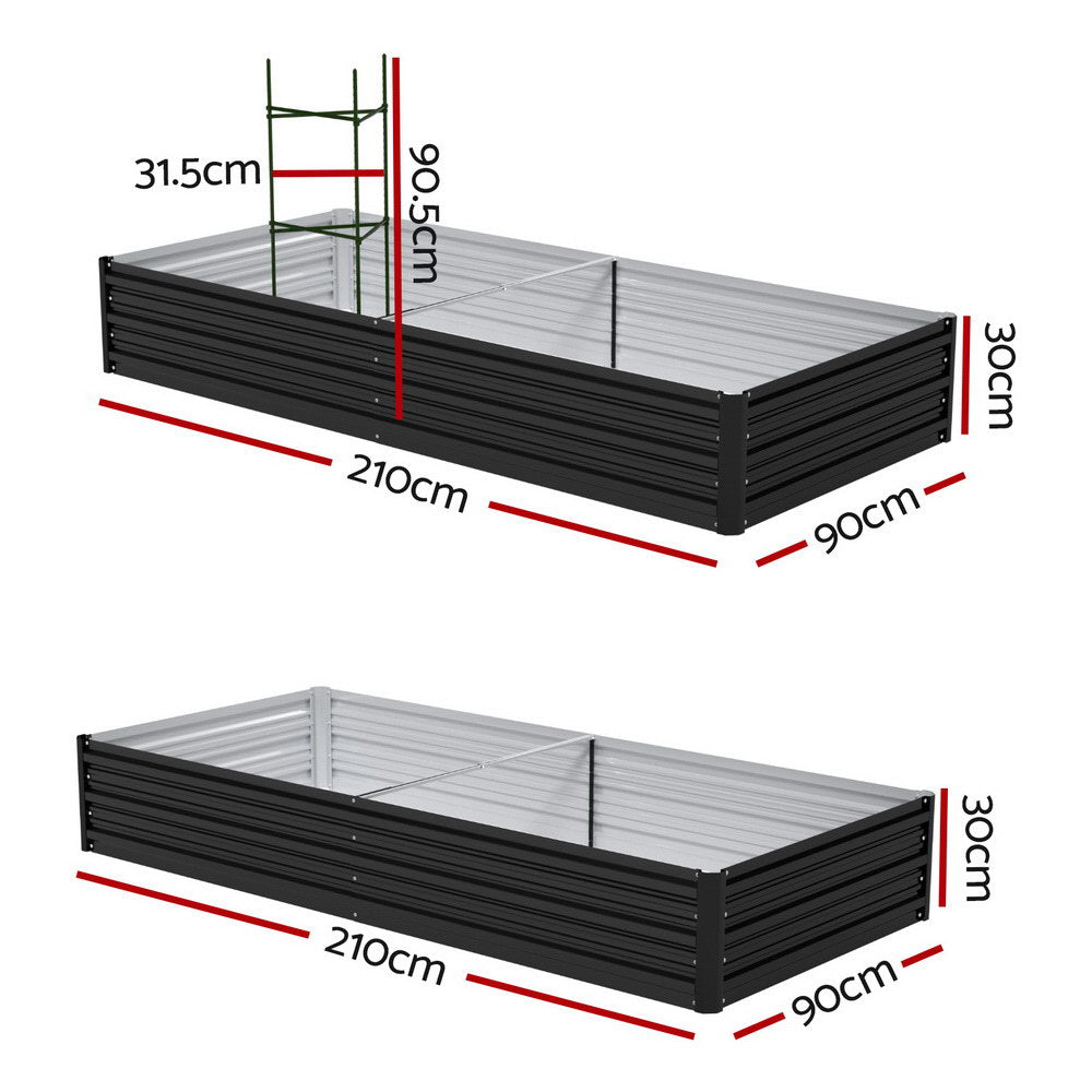 Green Fingers 210x90cm Raised Garden Bed Galvanised Metal Dark Grey