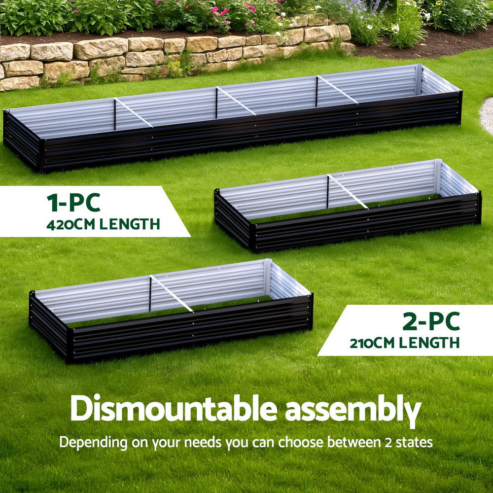 Green Fingers 210x90cm Raised Garden Bed Galvanised Metal Dark Grey
