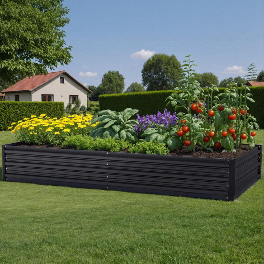 Green Fingers 210x90cm Raised Garden Bed Galvanised Metal Dark Grey