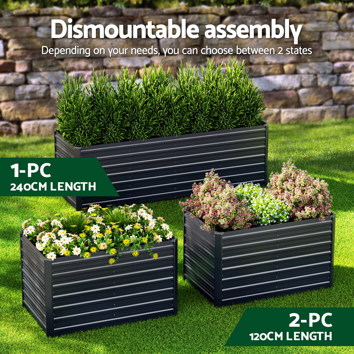 Green Fingers 2-in-1 Raised Garden Bed Kit 240cm Galvanised Steel