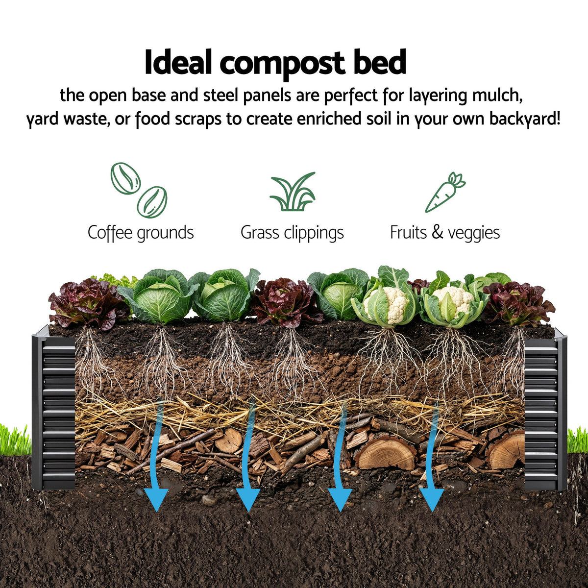 Green Fingers 2-in-1 Raised Garden Bed Kit 240cm Galvanised Steel