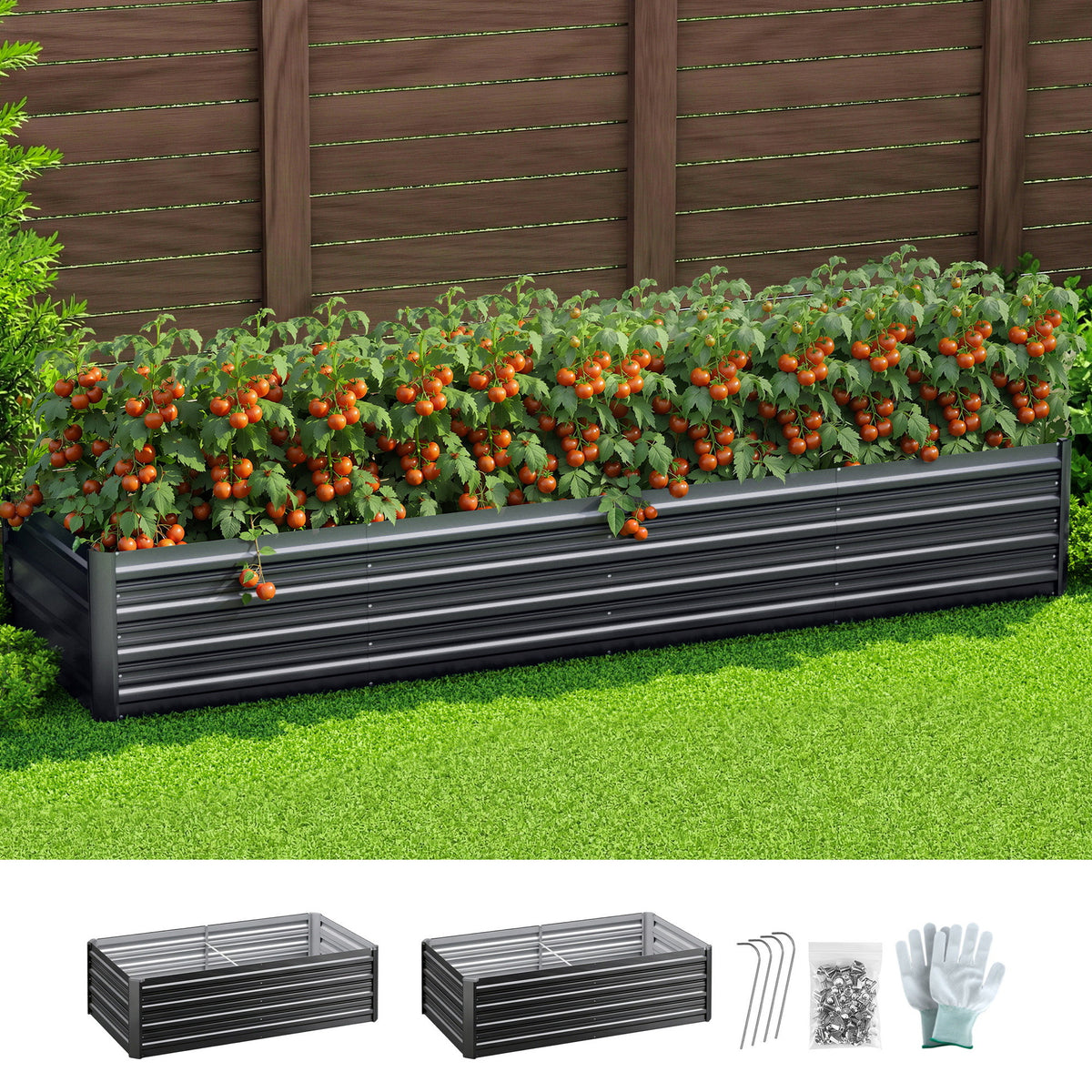 Green Fingers 2-in-1 Raised Garden Bed Kit 240cm Galvanised Steel