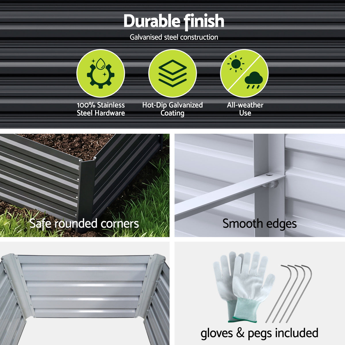 Green Fingers 2-in-1 Raised Garden Bed Kit 320cm Galvanised Steel