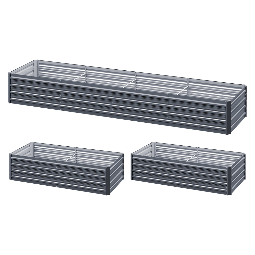 Green Fingers 320x80x45cm Raised Planter Box Galvanised Aluminium Grey