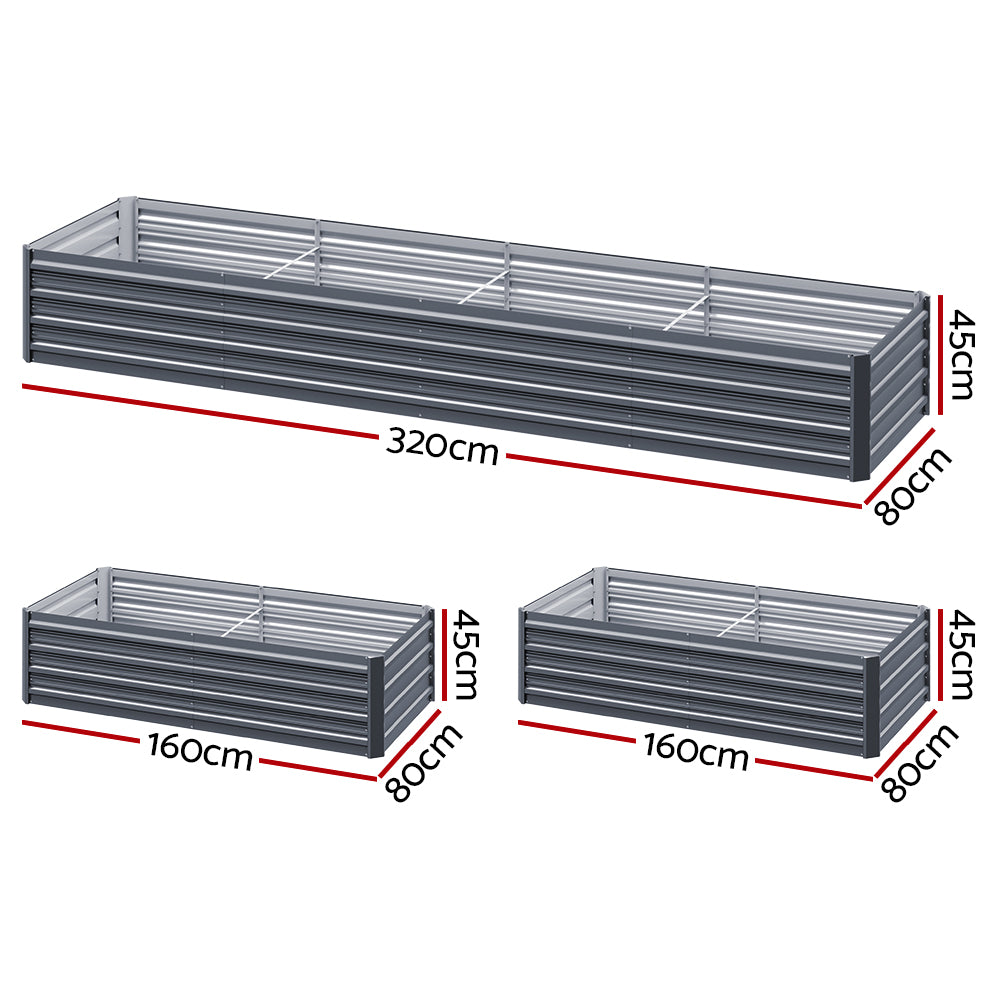 Green Fingers 320x80x45cm Raised Planter Box Galvanised Aluminium Grey