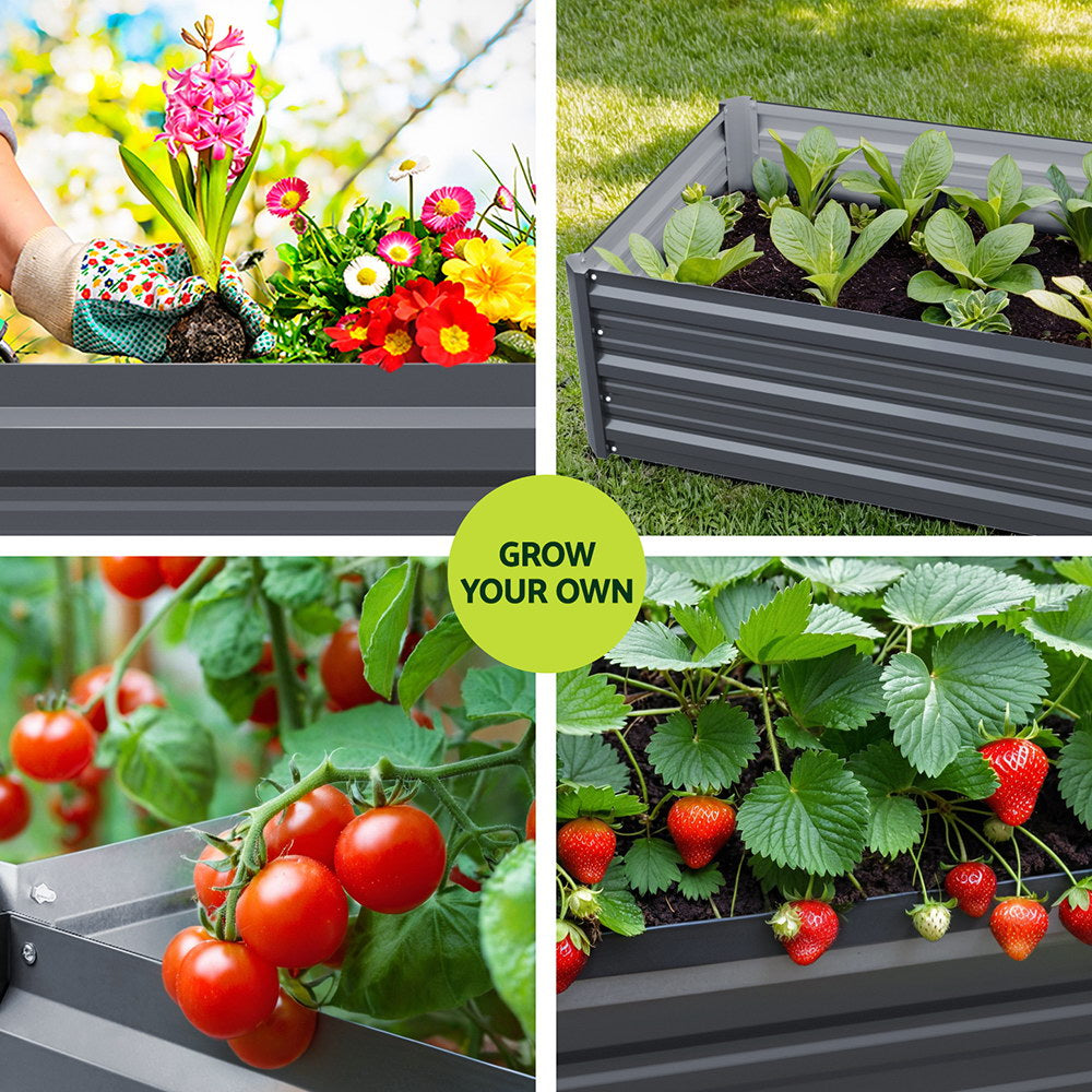 Greenfingers 80x60x30cm Raised Planter Box Aluminium Grey