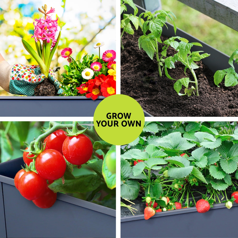 Green Fingers 100x40x80cm Raised Garden Bed Planter Box Aluminium Grey
