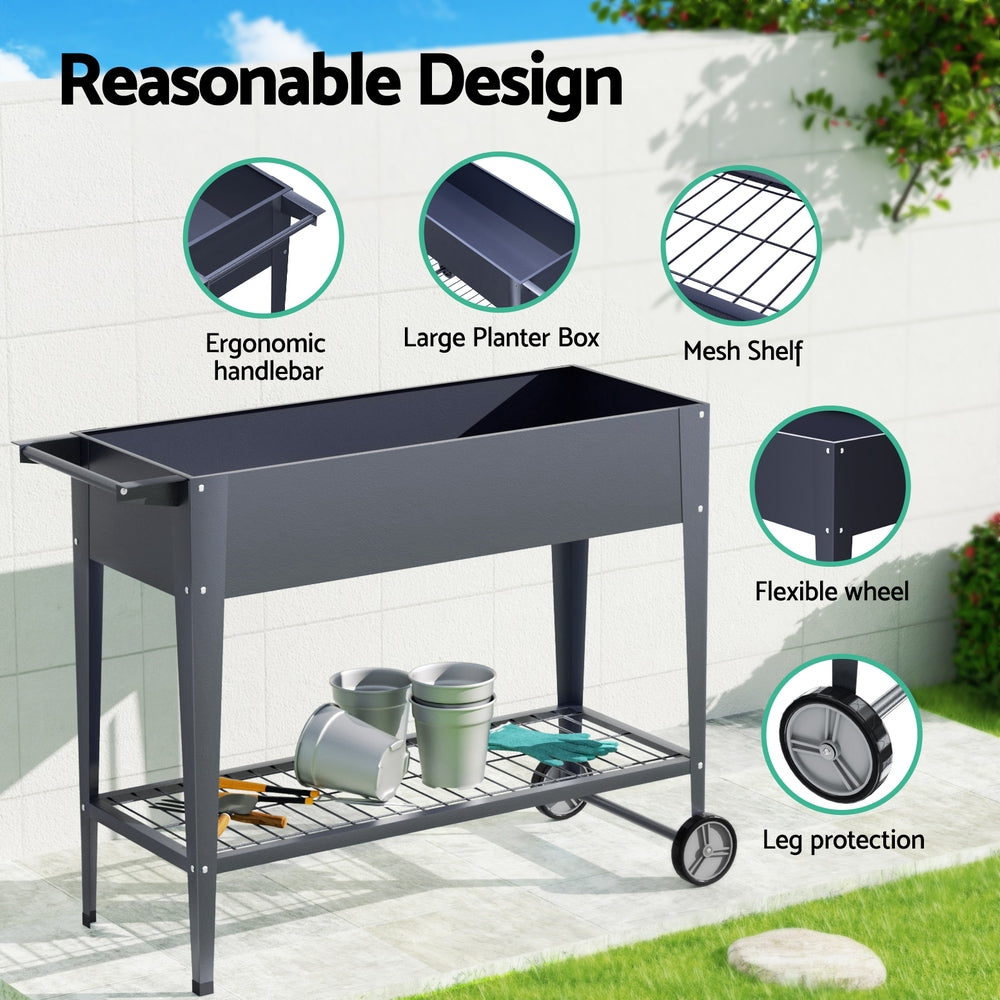 Green Fingers 100x40x80cm Raised Garden Bed Planter Box Aluminium Grey