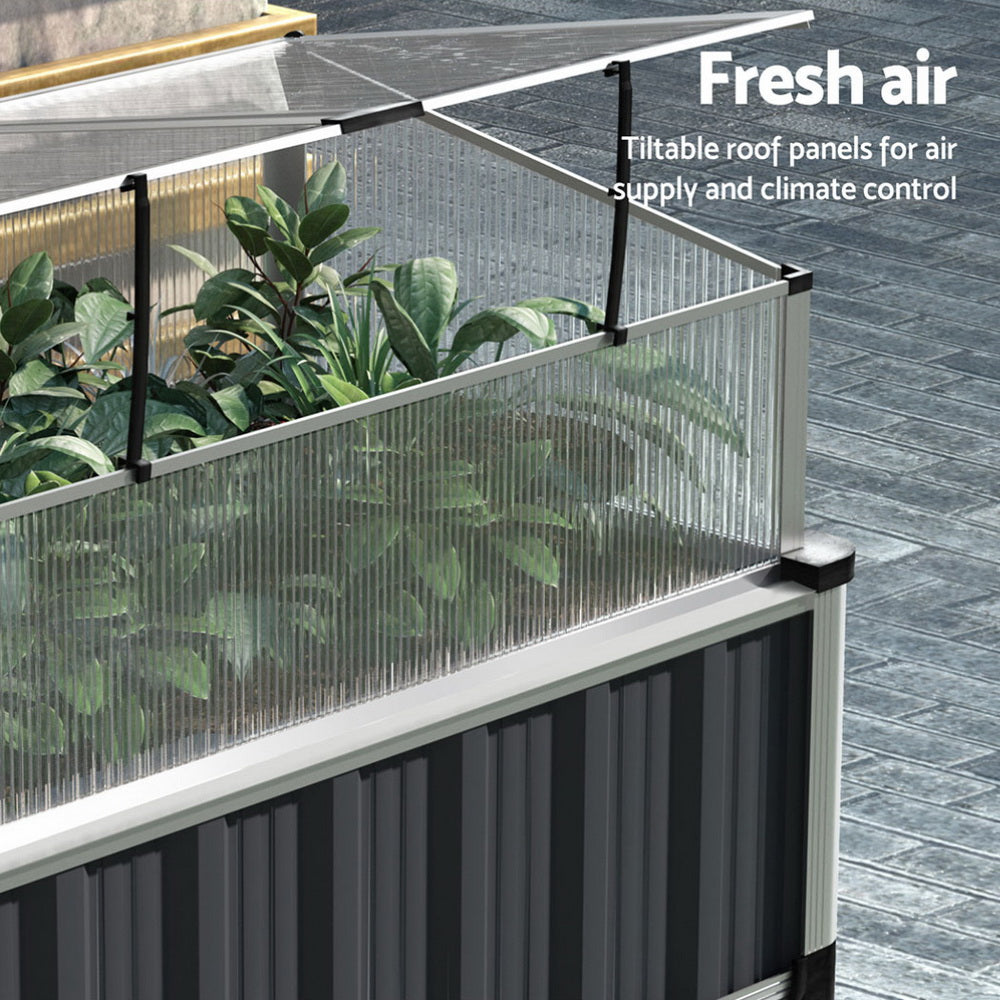 Green Fingers 80x49x74cm Raised Garden Bed Planter Box Galvanised Aluminium Grey