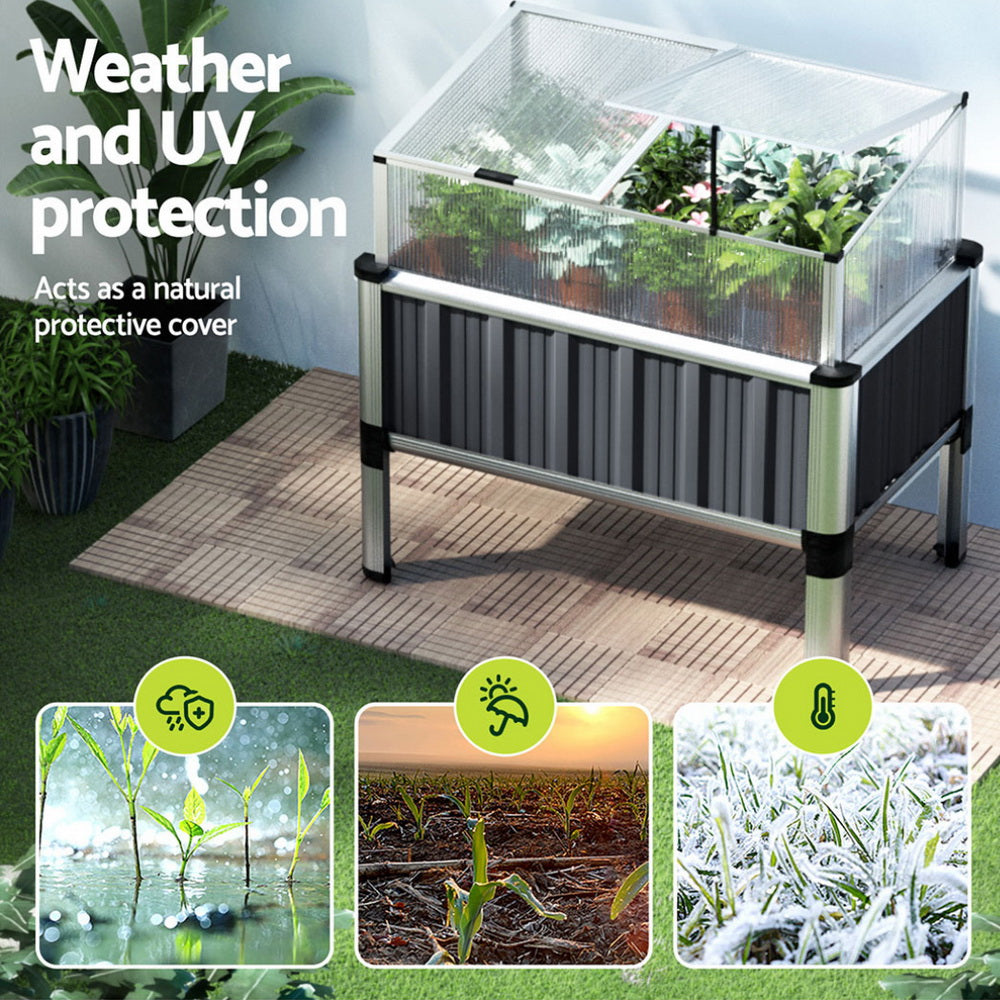 Green Fingers 80x49x74cm Raised Garden Bed Planter Box Galvanised Aluminium Grey