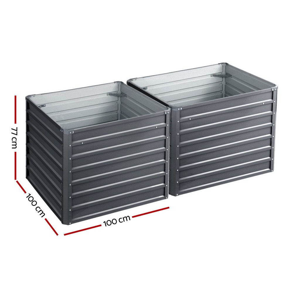 Green Fingers 2x Raised Garden Bed 100x100x77cm Galvanised Planter Box