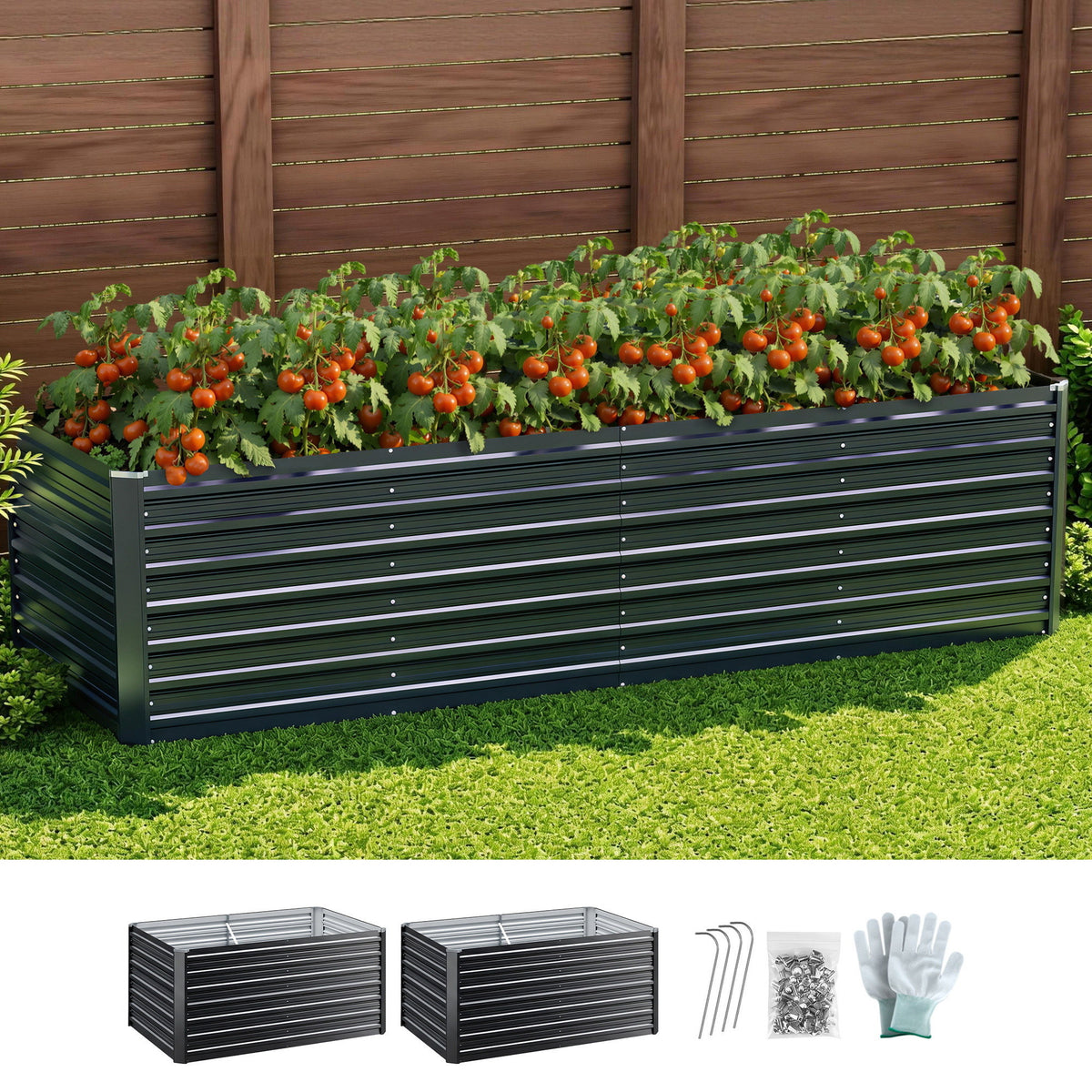 Green Fingers 2-in-1 Raised Garden Bed Kit, 320cm Galvanised Steel