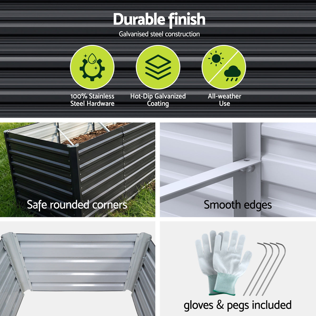Green Fingers 2-in-1 Raised Garden Bed Kit, 320cm Galvanised Steel
