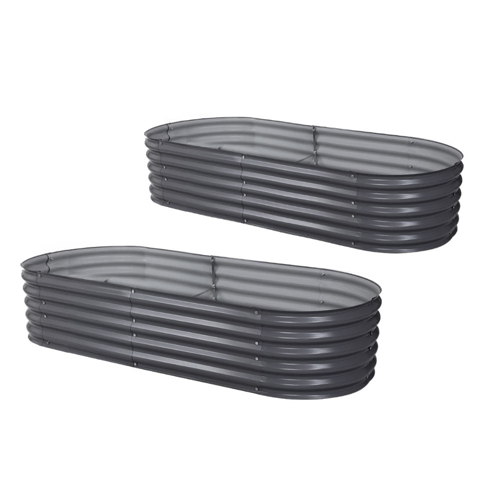 Green Fingers Oval Planter Box 160x80x42cm Galvanised Raised Garden Bed Aluminium Grey (Set of 2)
