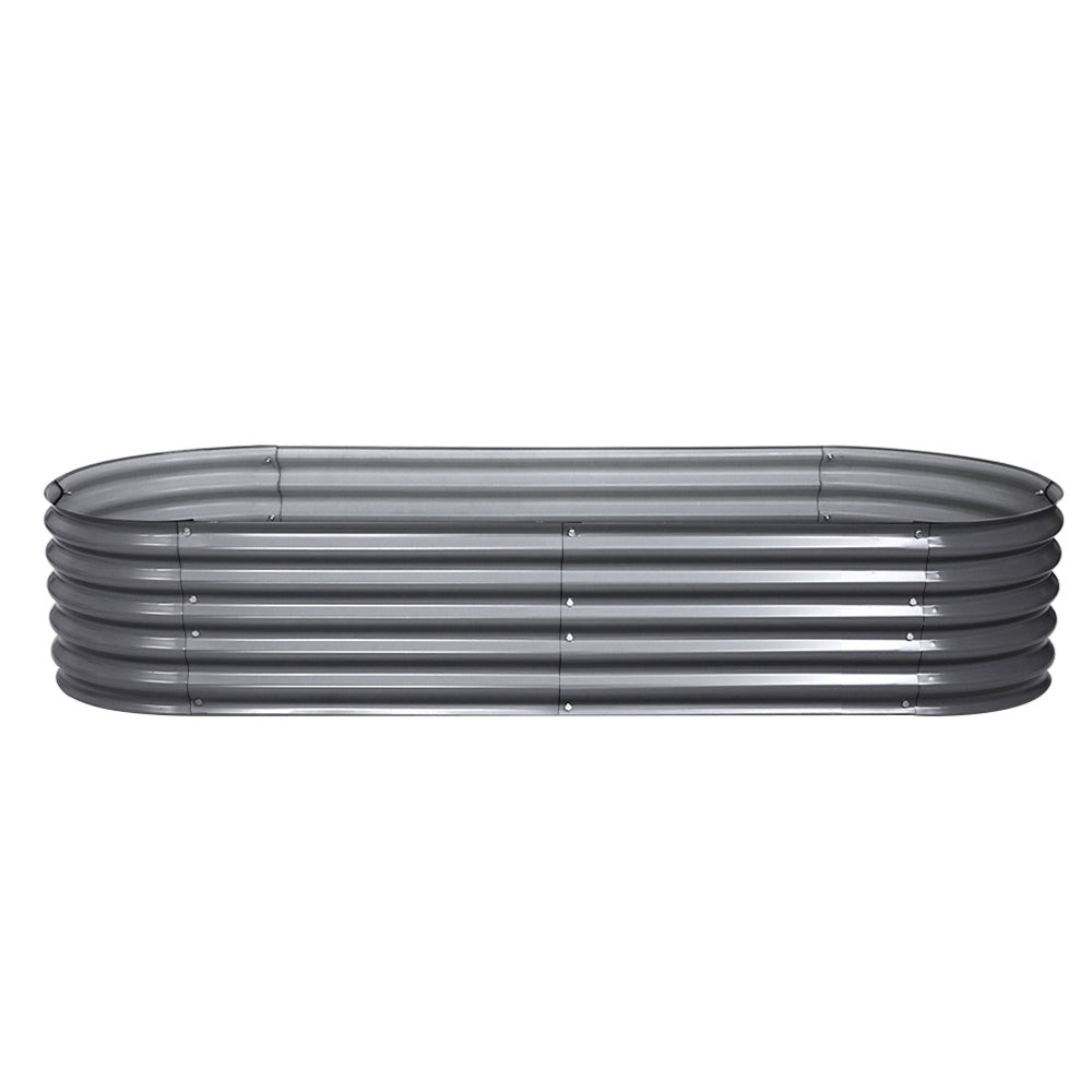 Green Fingers Oval Planter Box 160x80x42cm Galvanised Raised Garden Bed Aluminium Grey (Set of 2)