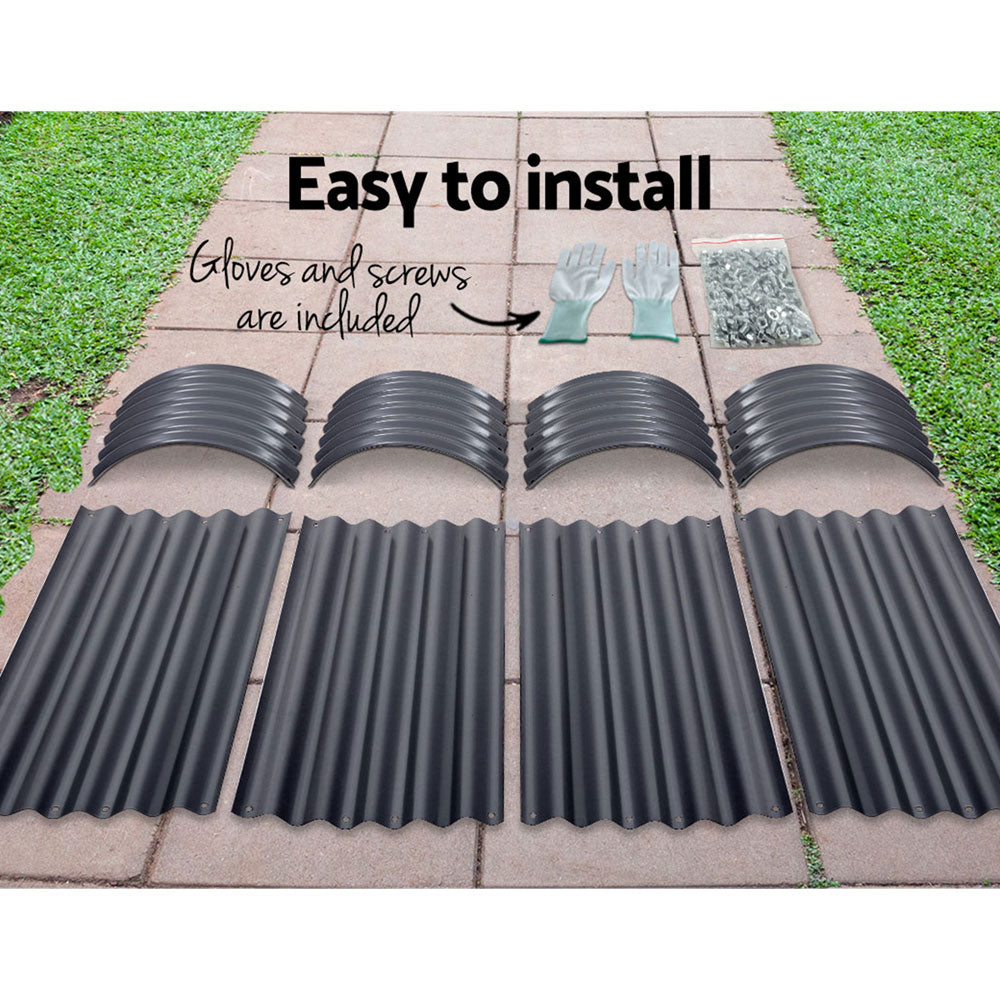 Green Fingers Oval Planter Box 160x80x42cm Galvanised Raised Garden Bed Aluminium Grey (Set of 2)