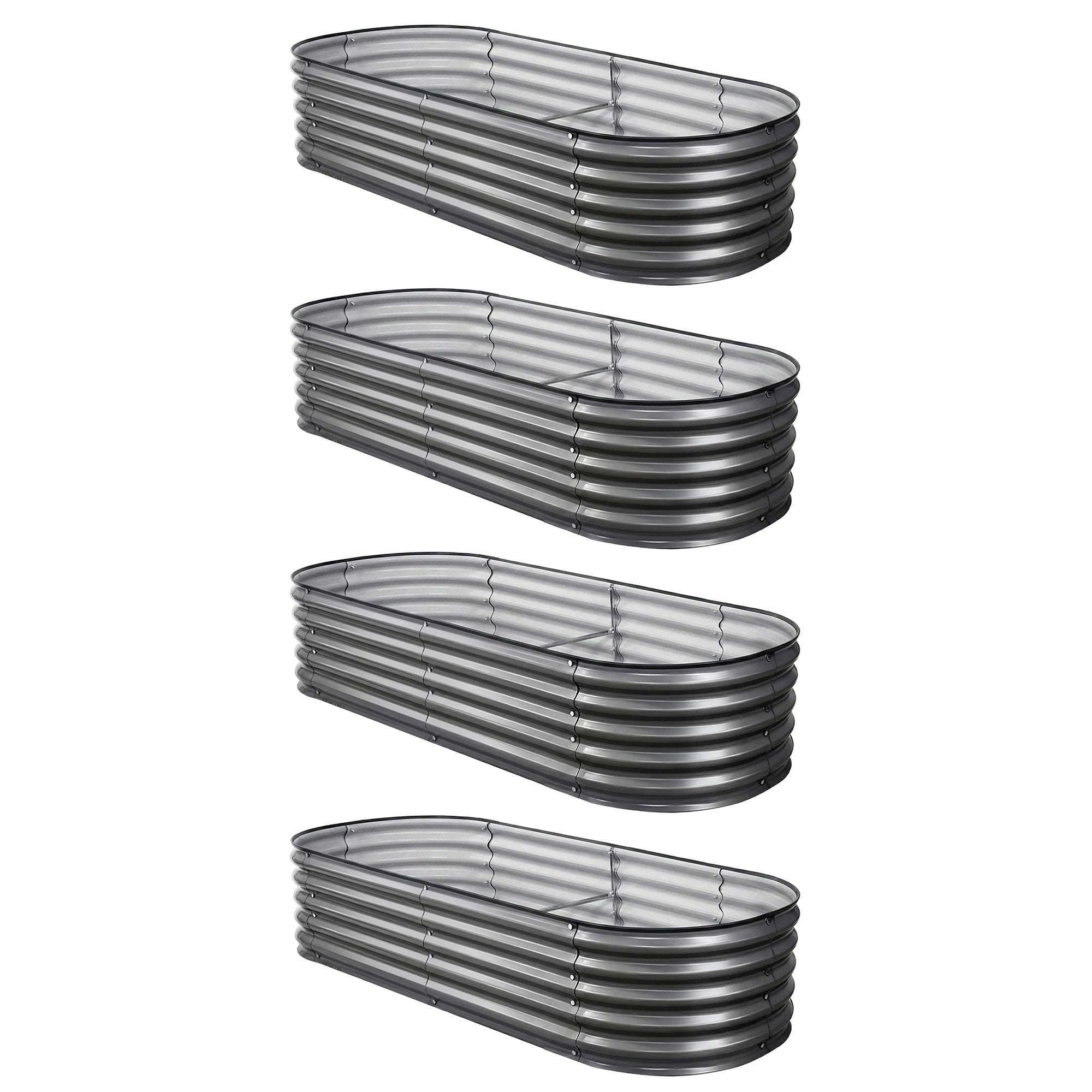 Green Fingers 4 Pcs Raised Garden Bed Kit Oval Galvanized Steel Planter Boxes 160x80x42cm, Heavy Duty Metal Elevated Garden Bed for Vegetables Flowers Herbs, with Safety Edging, Gloves & Pegs Included