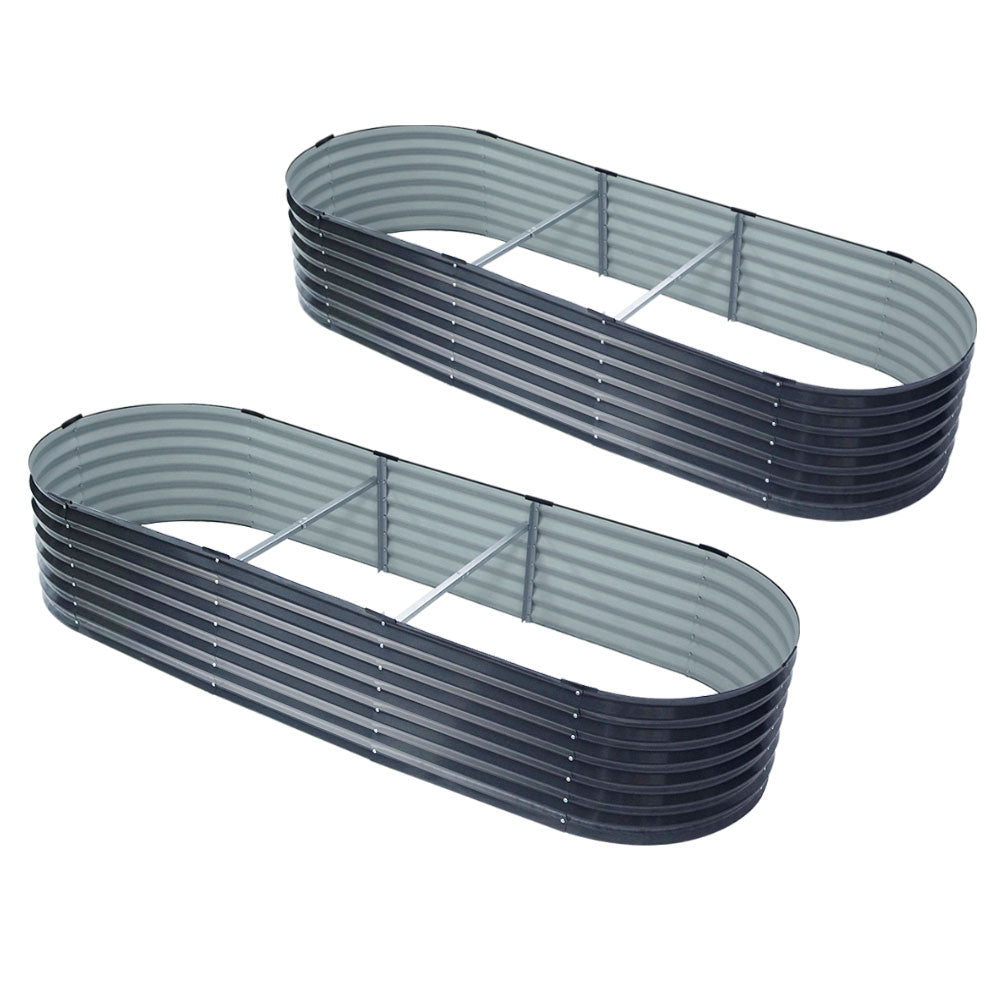 Green Fingers Oval Planter Box 240x80x42cm Galvanised Raised Garden Bed Aluminium Grey (Set of 2)