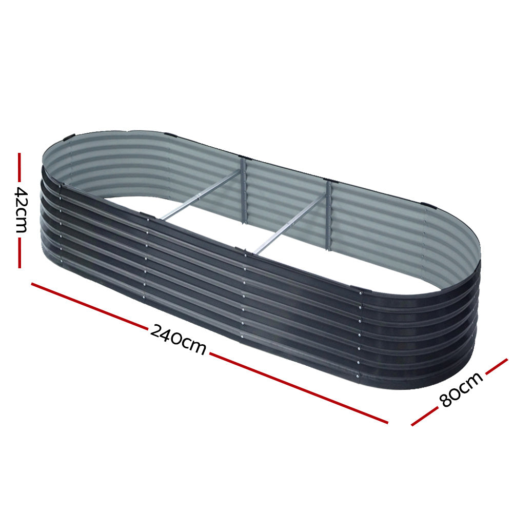 Green Fingers Oval Planter Box 240x80x42cm Galvanised Raised Garden Bed Aluminium Grey (Set of 2)
