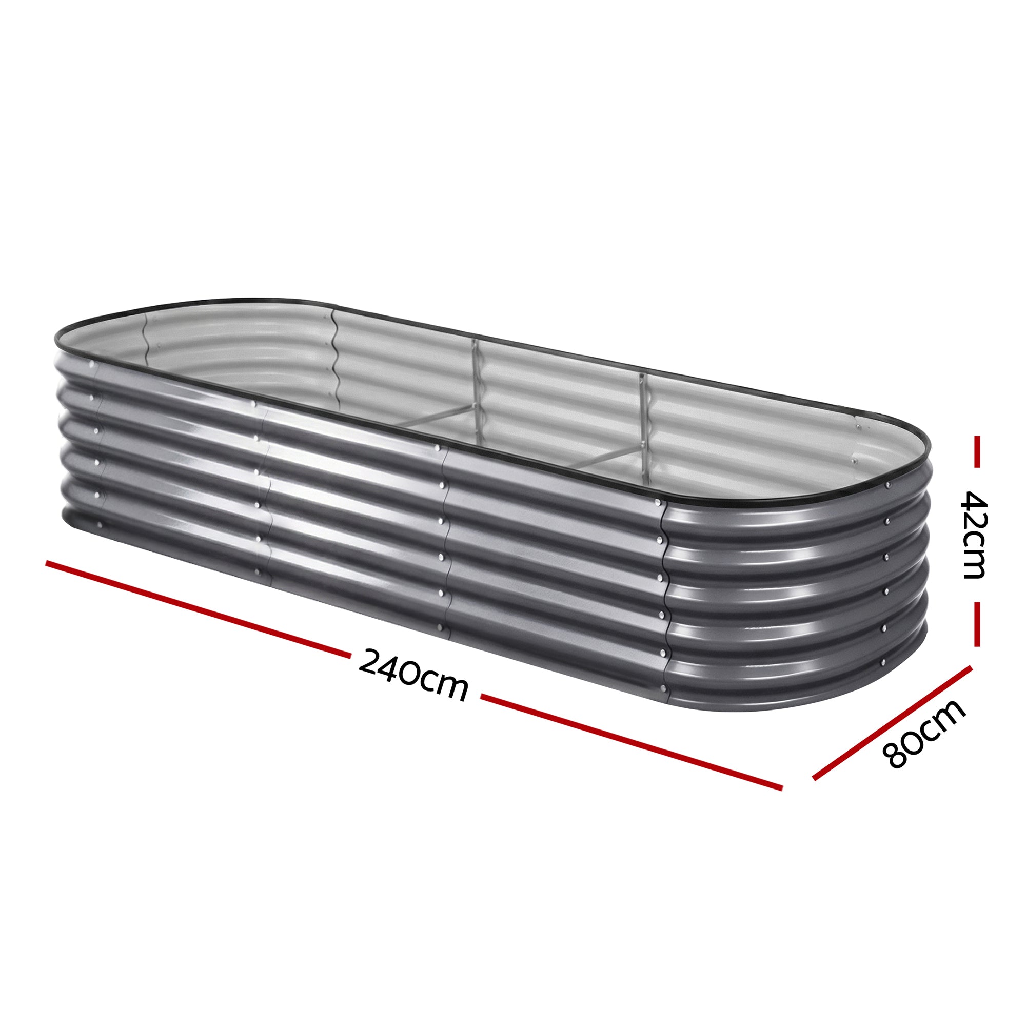 Green Fingers 3 Pcs Raised Garden Bed Kit Oval Galvanized Steel Planter Boxes 240x80x42cm, Heavy Duty Metal Elevated Garden Bed for Vegetables Flowers Herbs, with Safety Edging, Gloves & Pegs Included