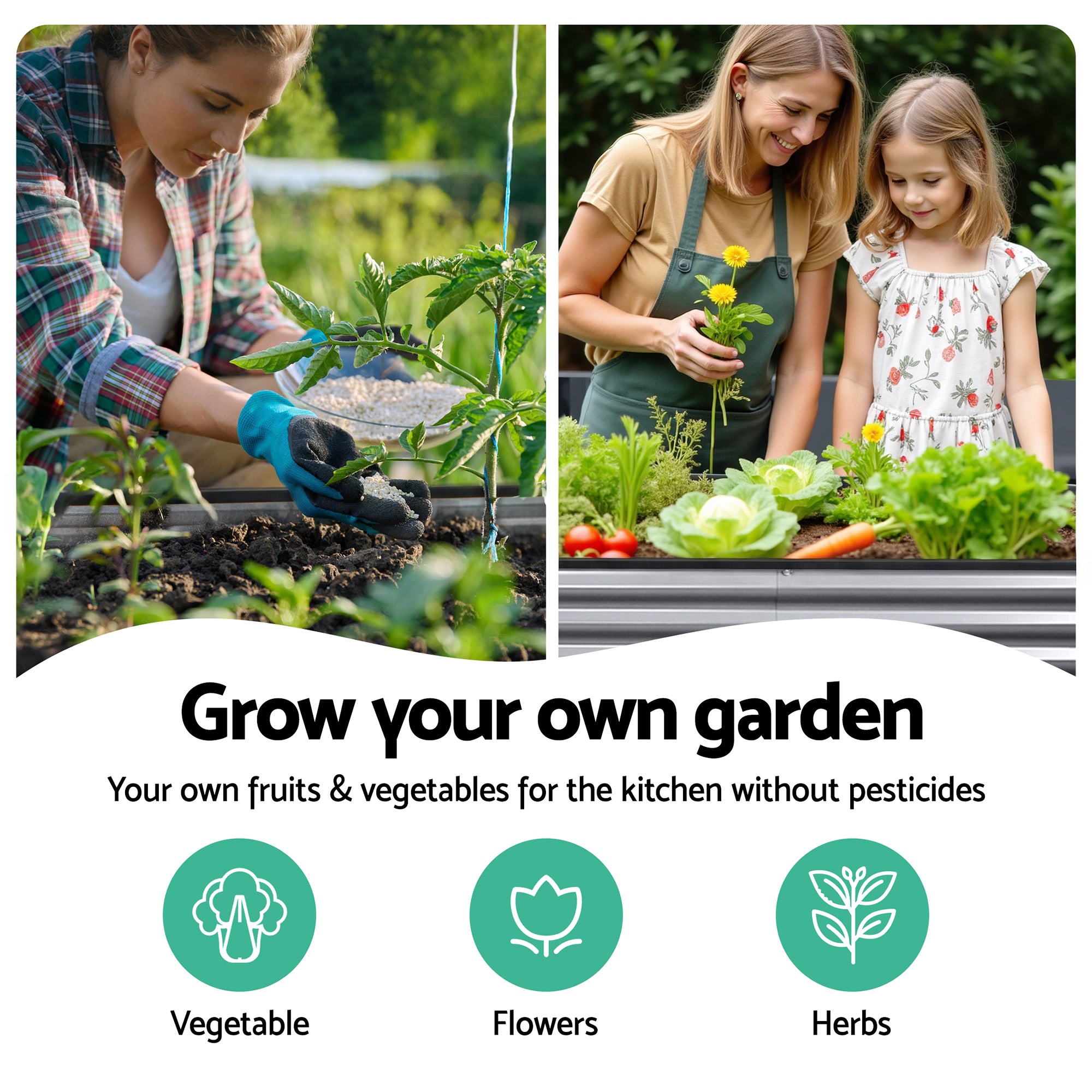 Green Fingers 3 Pcs Raised Garden Bed Kit Oval Galvanized Steel Planter Boxes 240x80x42cm, Heavy Duty Metal Elevated Garden Bed for Vegetables Flowers Herbs, with Safety Edging, Gloves & Pegs Included