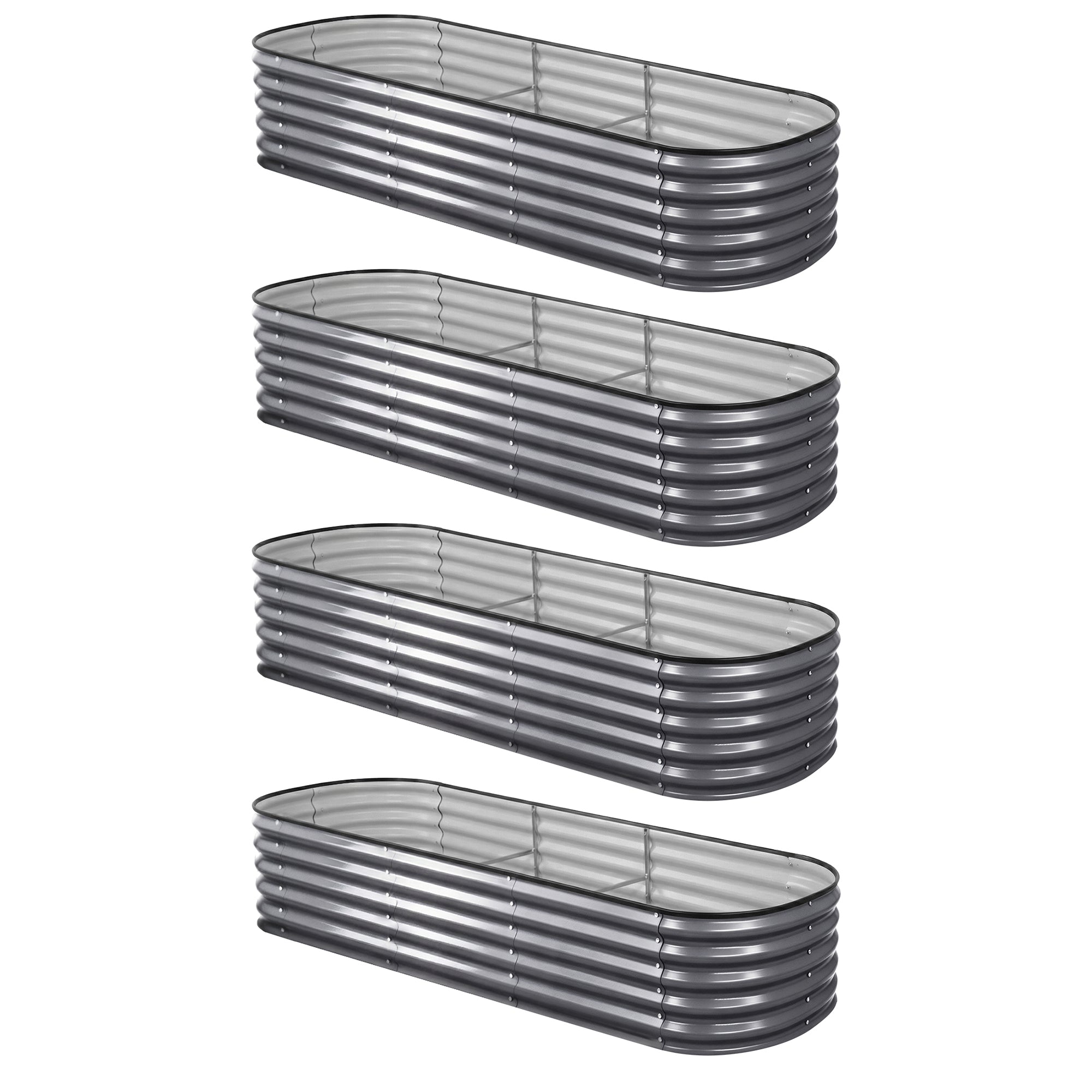 Green Fingers 4 Pcs Raised Garden Bed Kit Oval Galvanized Steel Planter Boxes 240x80x42cm, Heavy Duty Metal Elevated Garden Bed for Vegetables Flowers Herbs, with Safety Edging, Gloves & Pegs Included