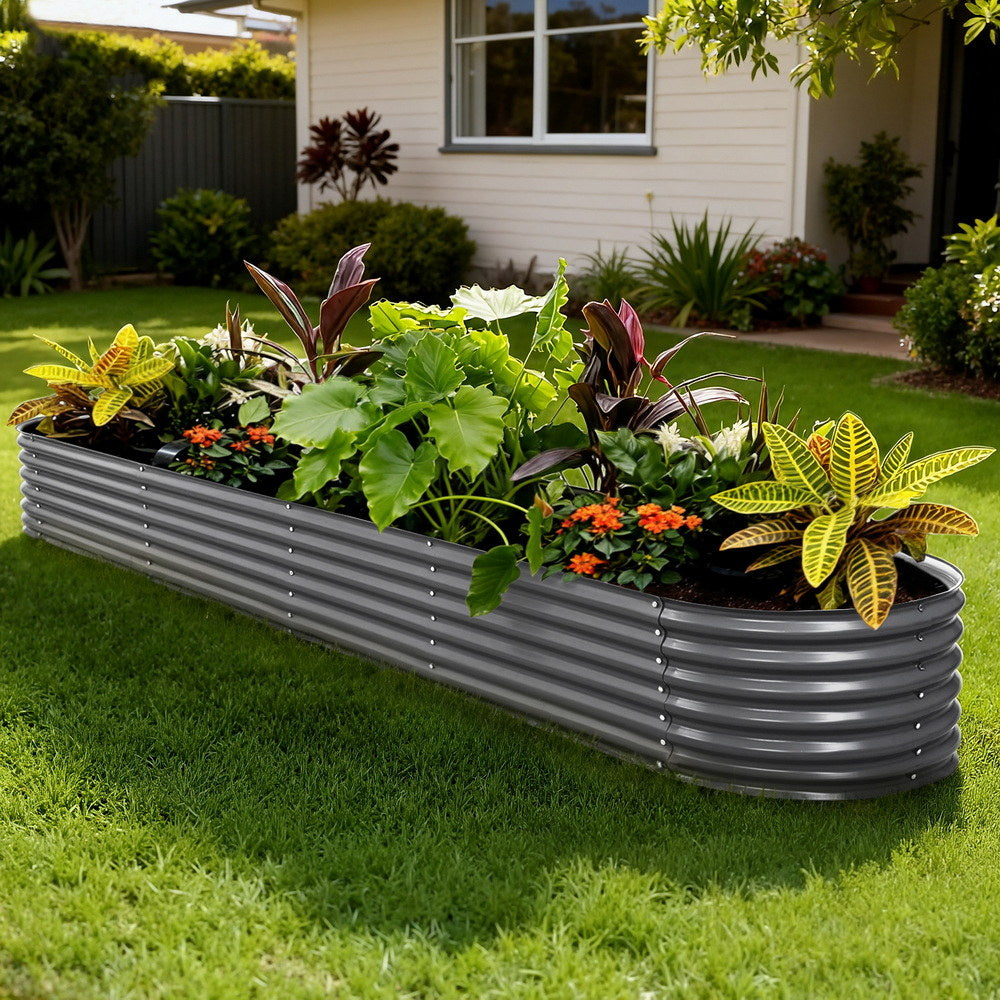 Green Fingers Oval Planter Box 320x80x42cm Raised Garden Bed Galvanised