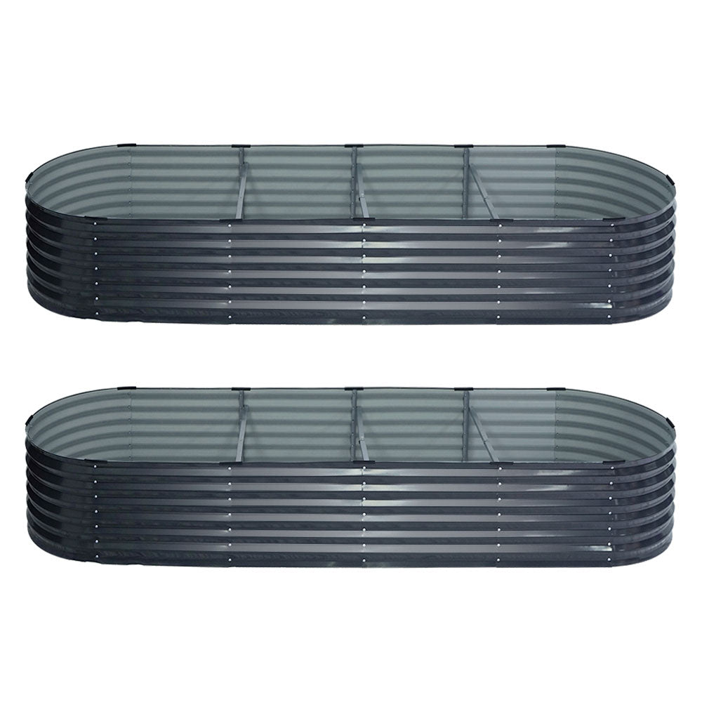 2x Green Fingers Garden Bed 320X80X42cm Oval Planter Box Raised Container Galvanised