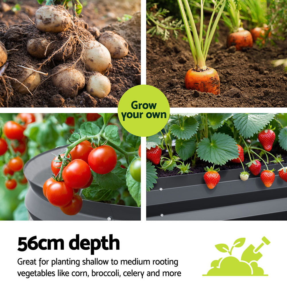 Green Fingers Oval Raised Garden Bed Kit Galvanised Steel Aluminium Grey