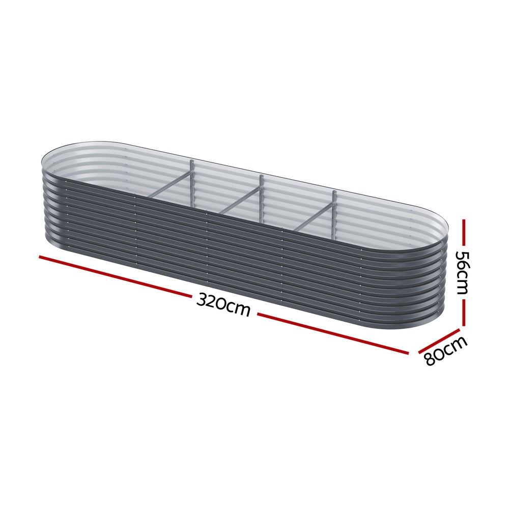 Greenfingers Oval Planter Box 320x80x56cm Aluminium Grey
